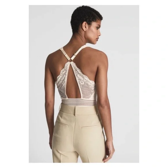 New! REISS London Candy Sleeveless Lace Bodysuit in Mink - Picture 6 of 9